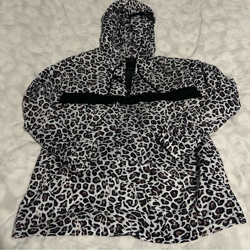 Leopard Print rain jacket with Black drawstrings